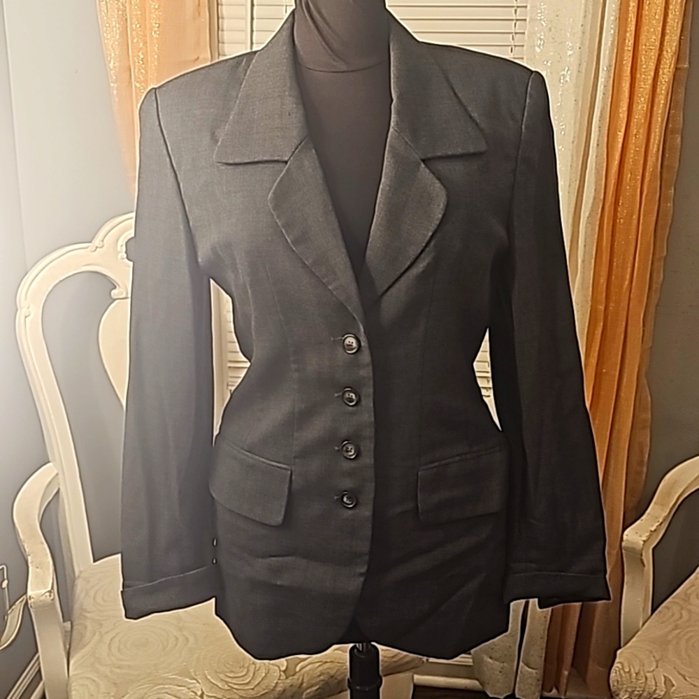 Gantos Designer Tailored Blazer, Sz 8, Gray, Single Breasted, Lined, Front Pocke